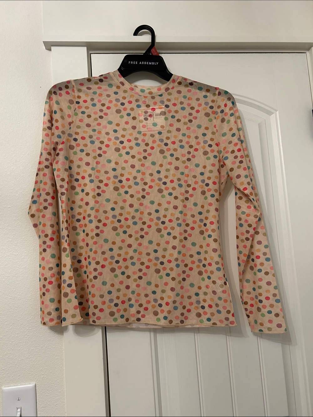 Multicolor MESH Polka Dot Long Sleeve Top - Cream